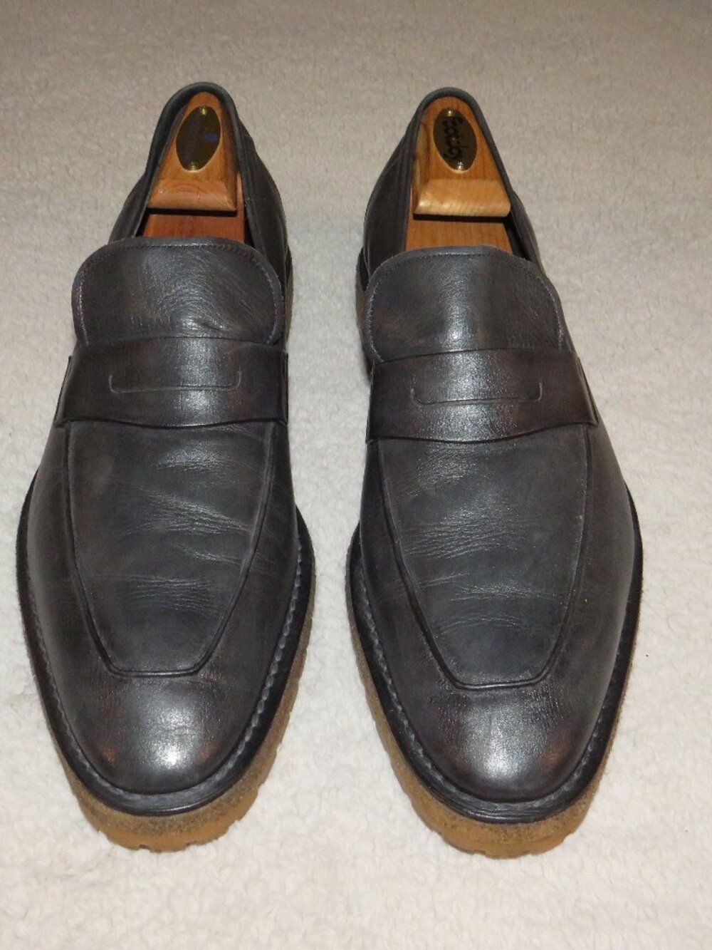 Berluti Andy Blue Leather Rubber Sole Loafers US 11